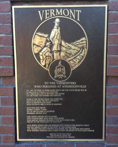 TO THE VERMONTERS WHO PERISHED AT ANDERSONVILLE MEMORIAL PLAQUE