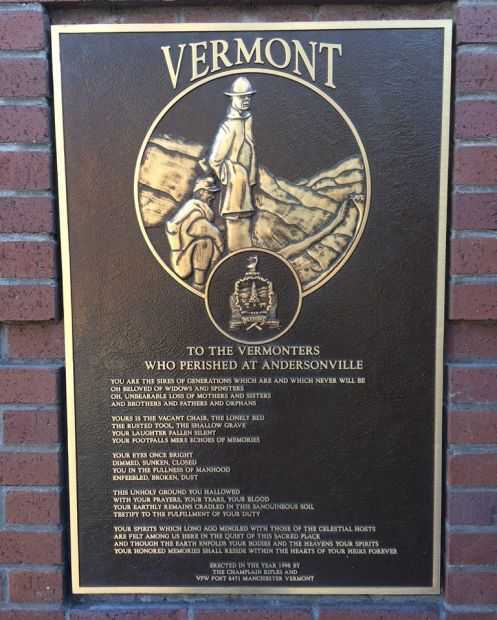 TO THE VERMONTERS WHO PERISHED AT ANDERSONVILLE MEMORIAL PLAQUE