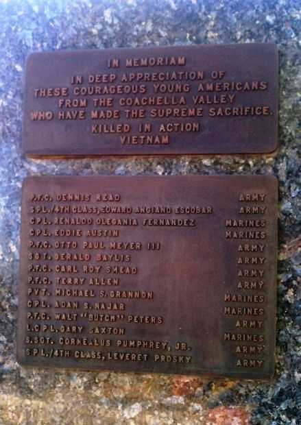 COACHELLA VALLEY VIETNAM VETERANS KILLED IN ACTION MEMORIAL PLAQUE