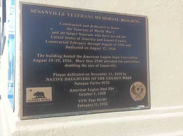 SUSANVILLE VETERANS MEMORIAL BUILDING PLAQUE