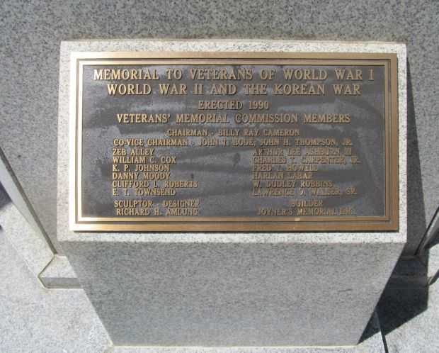 NORTH CAROLINA WAR VETERANS MEMORIAL PLAQUE A