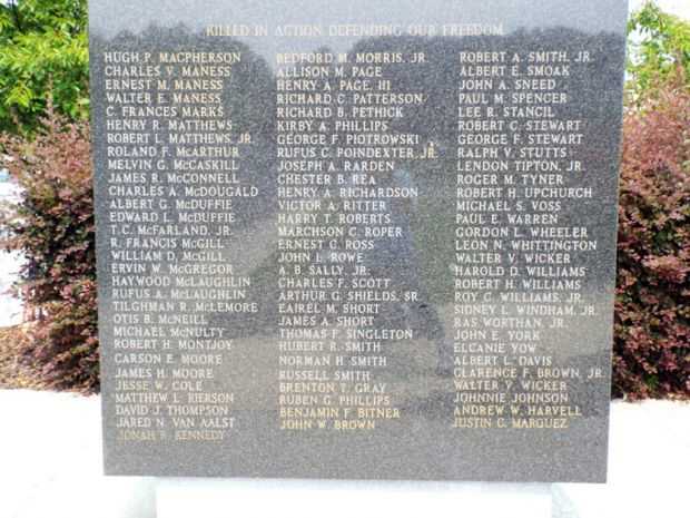 MOORE COUNTY VETERANS MEMORIAL KILLED IN ACTION STONE A