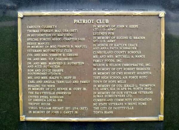 CUMBERLAND COUNTY VIETNAM WAR MEMORIAL PATRIOT CLUB PLAQUE