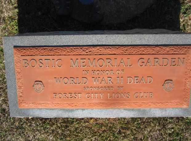 BOSTIC MEMORIAL GARDEN PLAQUE