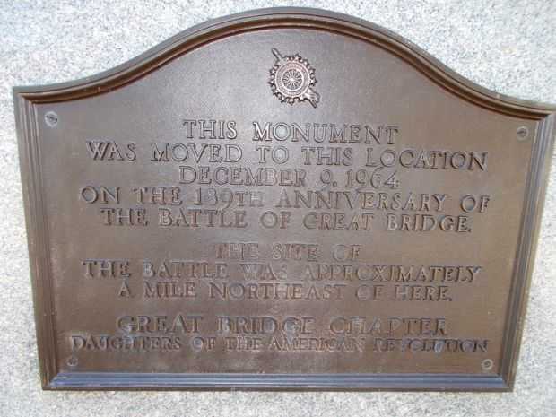 BATTLE OF GREAT BRIDGE REVOLUTIONARY WAR MEMORIAL PLAQUE B