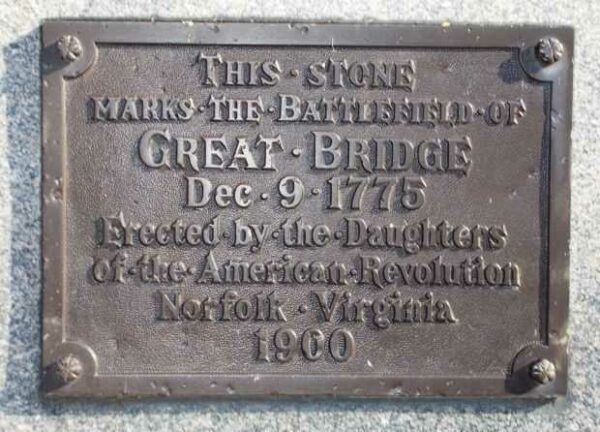BATTLE OF GREAT BRIDGE REVOLUTIONARY WAR MEMORIAL PLAQUE A