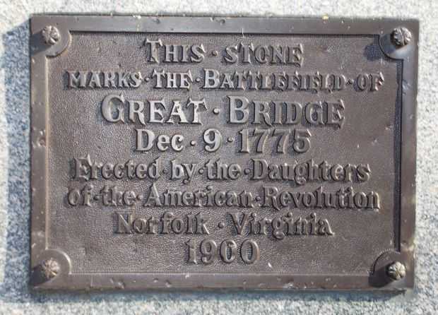 BATTLE OF GREAT BRIDGE REVOLUTIONARY WAR MEMORIAL PLAQUE A