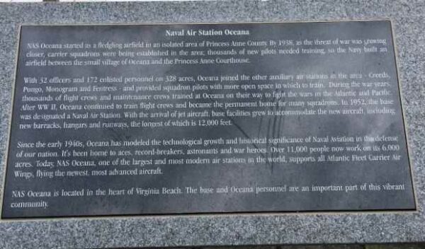 NAVAL AIR STATION OCEANA WAR MEMORIAL PLAQUE