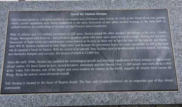 NAVAL AIR STATION OCEANA WAR MEMORIAL PLAQUE