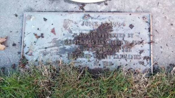 JOSEPHINE COUNTY CASUALTIES OF WAR MEMORIAL FLAGPOLE PLAQUE B