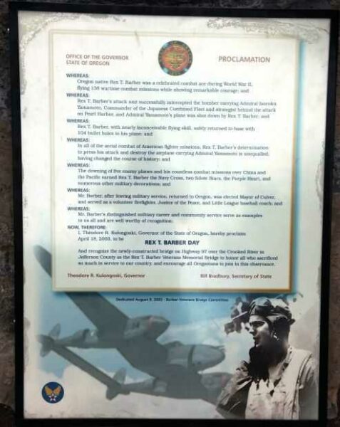 COLONEL REX T. BARBER MEMORIAL BRIDGE PLAQUE