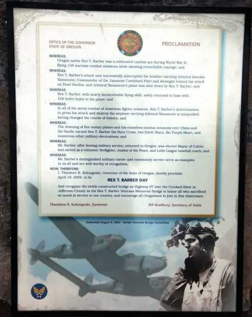 COLONEL REX T. BARBER MEMORIAL BRIDGE PLAQUE