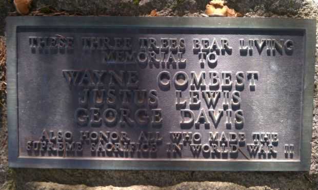 WORLD WAR II THREE TREES MEMORIAL PLAQUE