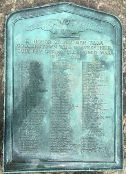 COOPERSTOWN WORLD WAR MEMORIAL PLAQUE C