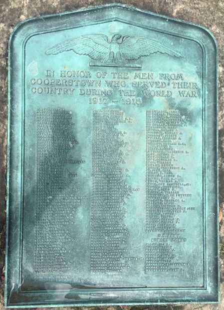 COOPERSTOWN WORLD WAR MEMORIAL PLAQUE C