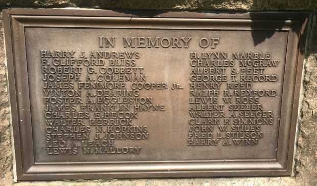 COOPERSTOWN WORLD WAR MEMORIAL PLAQUE B