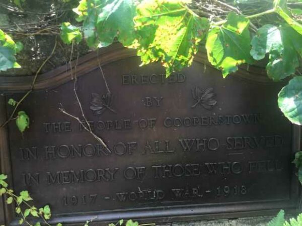 COOPERSTOWN WORLD WAR MEMORIAL PLAQUE A