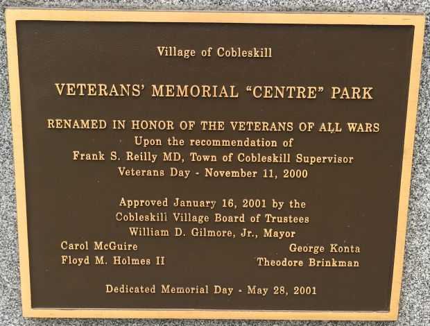 VILLAGE OF COBLESKILL VETERANS’ MEMORIAL “CENTRE” PARK PLAQUE