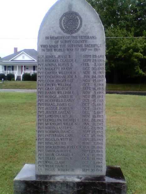 SURRY COUNTY WORLD WAR SUPREME SACRIFICE MEMORIAL