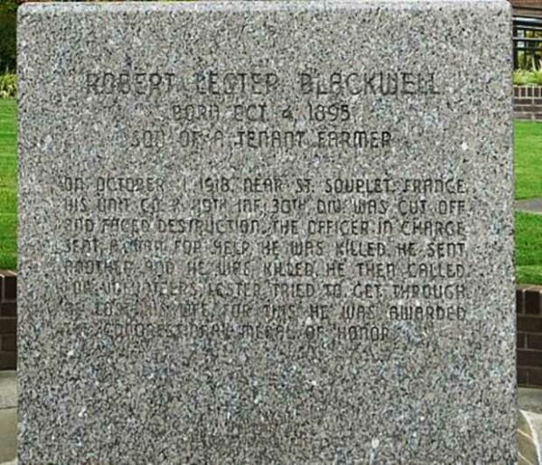 ROBERT LECTER BLACKWELL MEDAL OF HONOR WAR MEMORIAL DEDICATION STONE