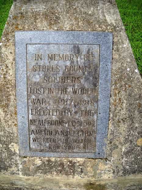 STOKES COUNTY SOLDIERS LOST IN THE WORLD WAR MEMORIAL