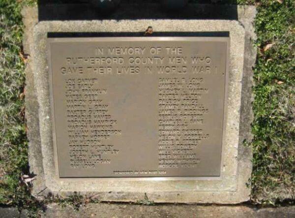 RUTHERFORD COUNTY WORLD WAR I DEAD MEMORIAL PLAQUE