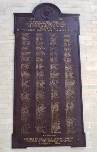 ANSON COUNTY NEGRO MEN GREAT WAR MEMORIAL PLAQUE