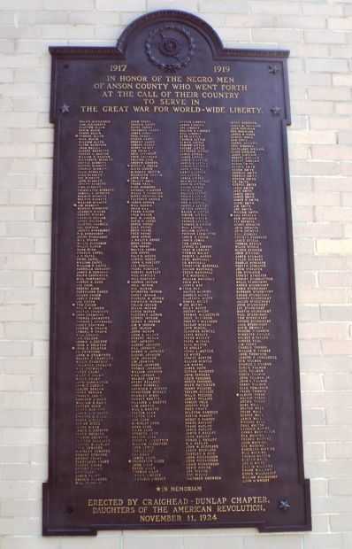 ANSON COUNTY NEGRO MEN GREAT WAR MEMORIAL PLAQUE