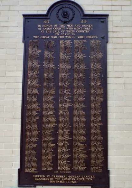 ANSON COUNTY GREAT WAR MEMORIAL PLAQUE