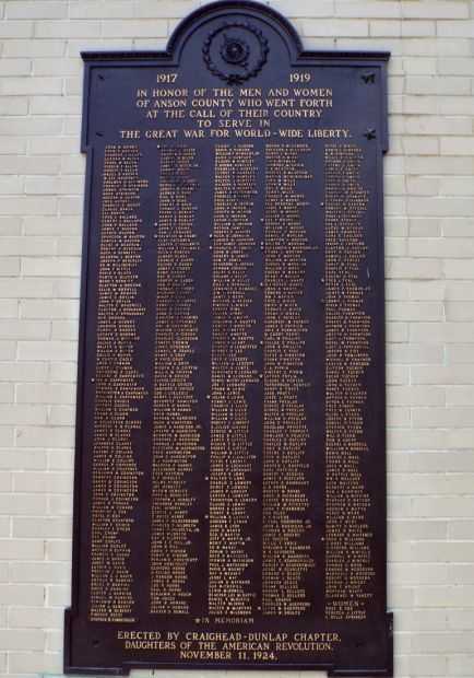 ANSON COUNTY GREAT WAR MEMORIAL PLAQUE