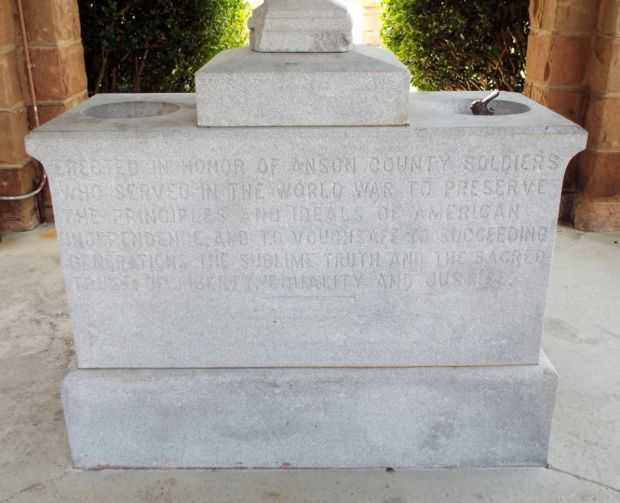 ANSON COUNTY WORLD WAR I MEMORIAL DRINKING FOUNTAIN DEDICATION STONE