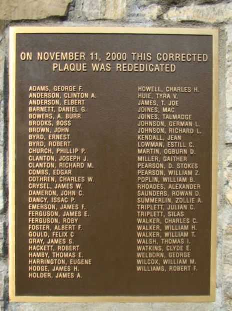WILKES COUNTY WORLD WAR I MEMORIAL CORRECTED PLAQUE