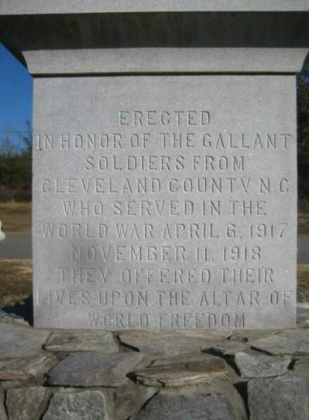 RUTHERFORD AND CLEVELAND COUNTIES WORLD WAR I MEMORIAL DEDICATION STONE B