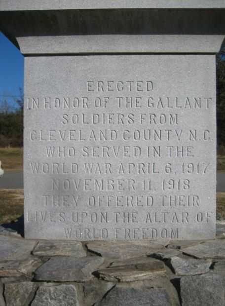 RUTHERFORD AND CLEVELAND COUNTIES WORLD WAR I MEMORIAL DEDICATION STONE B