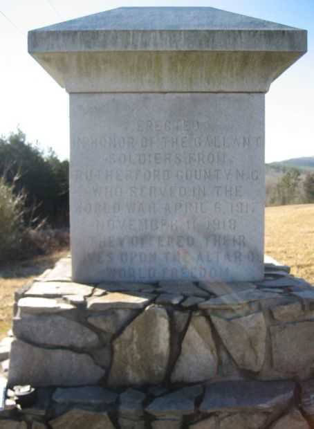 RUTHERFORD AND CLEVELAND COUNTIES WORLD WAR I MEMORIAL DEDICATION STONE A
