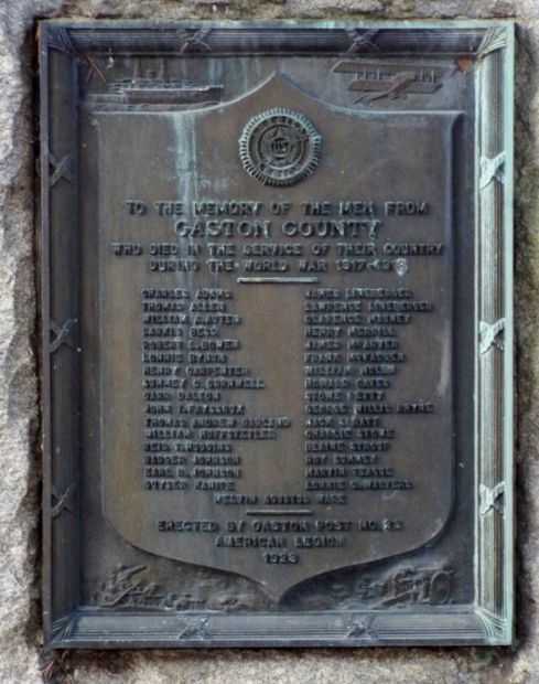 GASTON COUNTY WORLD WAR I MEMORIAL PLAQUE