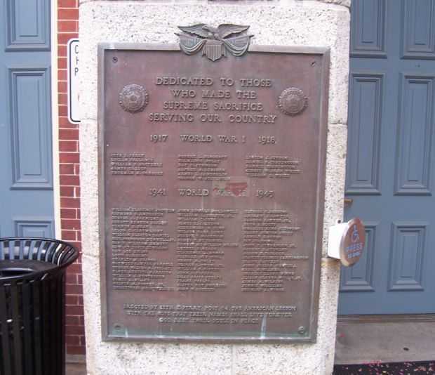 AMERICAN LEGION POST 64 WAR MEMORIAL PLAQUE