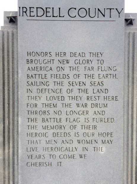 IREDELL COUNTY WAR DEAD MEMORIAL DEDICATION STONE