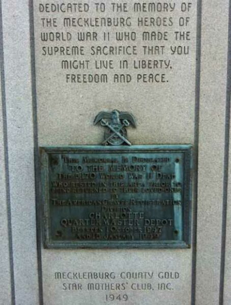 MECKLENBURG COUNTY WORLD WAR II MEMORIAL PLAQUE