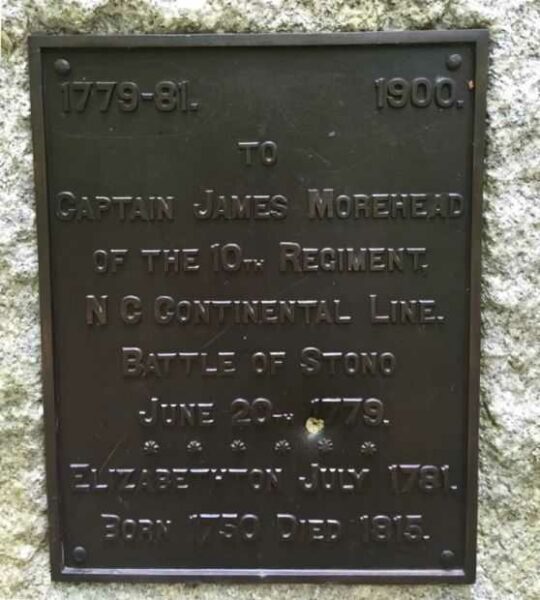 CAPTAIN JAMES MOREHEAD REVOLUTIONARY WAR MEMORIAL PLAQUE
