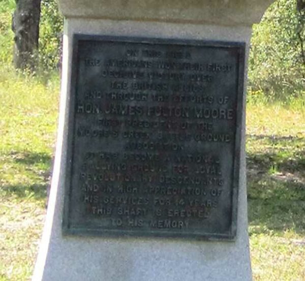 JAMES FULTON MOORE REVOLUTIONARY WAR MEMORIAL PLAQUE
