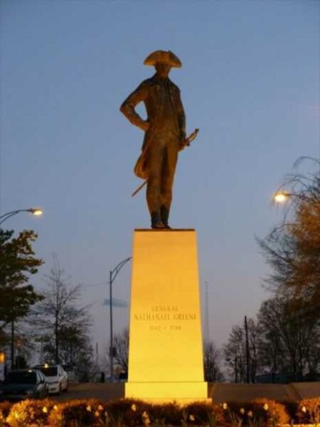 GENERAL NATHANAEL GREENE REVOLUTIONARY WAR MEMORIAL STATUE NIGHT TIME