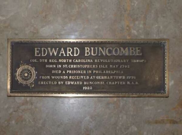 EDWARD BUNCOMBE REVOLUTIONARY WAR MEMORIAL PLAQUE