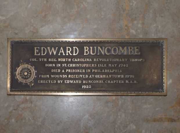 EDWARD BUNCOMBE REVOLUTIONARY WAR MEMORIAL PLAQUE