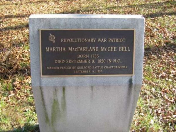 MARTHA MACFARLANE MCGEE BELL REVOLUTIONARY WAR MEMORIAL