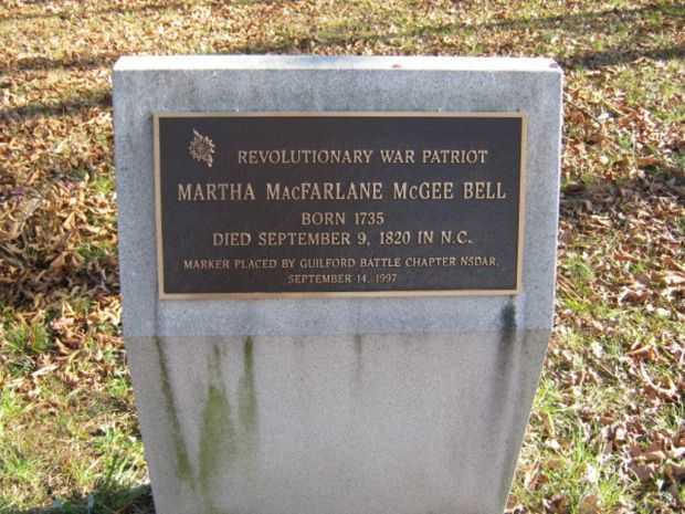 MARTHA MACFARLANE MCGEE BELL REVOLUTIONARY WAR MEMORIAL