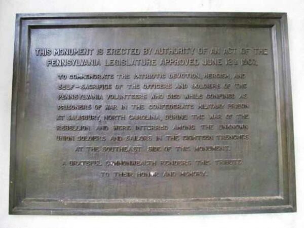 PENNSYLVANIA SALISBURY PRISON WAR MEMORIAL PLAQUE A