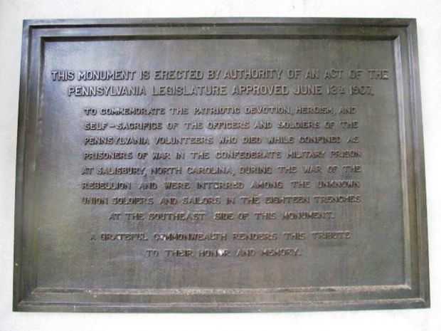 PENNSYLVANIA SALISBURY PRISON WAR MEMORIAL PLAQUE A