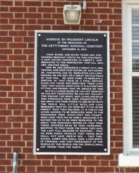 WILMINGTON NATIONAL CEMETERY GETTYSBURG ADDRESS MEMORIAL PLAQUE
