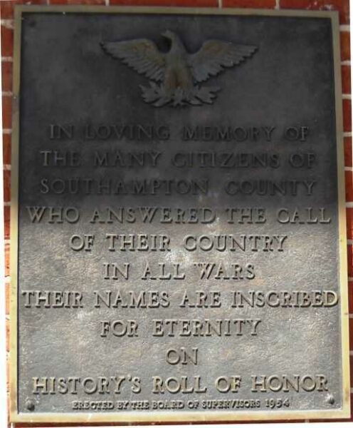 SOUTHAMPTON COUNTY WAR VETERANS MEMORIAL PLAQUE